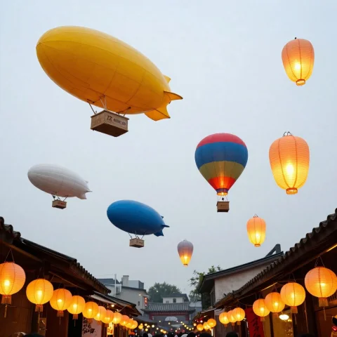 A Floating Market Of Airships And Paper Lanterns, Soft Diffu... — Stable Diffusion AI Prompt: a floating market of airships and paper lanterns, soft diffused light, vibrant s...