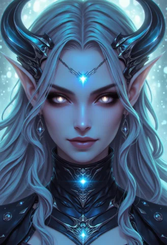 Loramidjourneydarkfantasyfluxlora1, High-definition Style. T... — Stable Diffusion AI Prompt: , high-definition style. The subject is a female elf-like character with pale, a...
