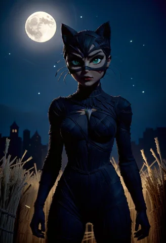 23 Aspect Ratio Portrait, Dynamic Angle Shot, Catwoman V1 St... — SDXL AI Prompt: (2:3 aspect ratio portrait), dynamic angle shot, Catwoman v1 standing on a dark...