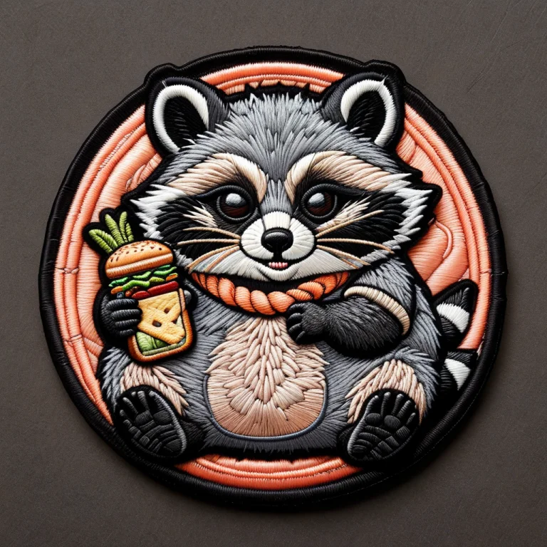 Ral-embroideredpatch Embroidered Patch Of A Chubby Raccoon W...