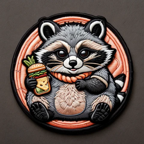 Ral-embroideredpatch Embroidered Patch Of A Chubby Raccoon W... — SDXL AI Prompt: ral-embroideredpatch Embroidered patch of a chubby raccoon wearing a black bandi...