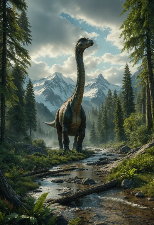 A Serene Forest Scene, A Colossal And Gigantic Long-necked D...