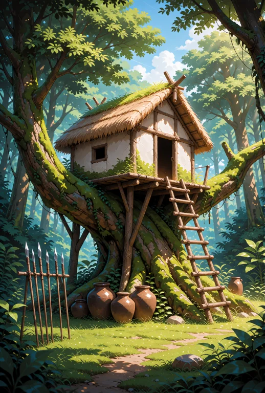 A Rustic Treehouse Dwelling Nestled Within A Lush, Primeval...