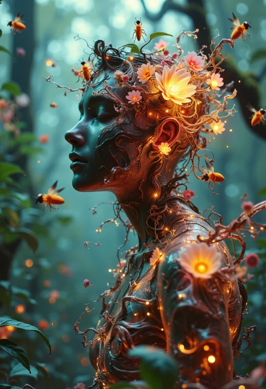 Digital Art Full Body Portrait Of A Plant-human Hybrid, Vine...
