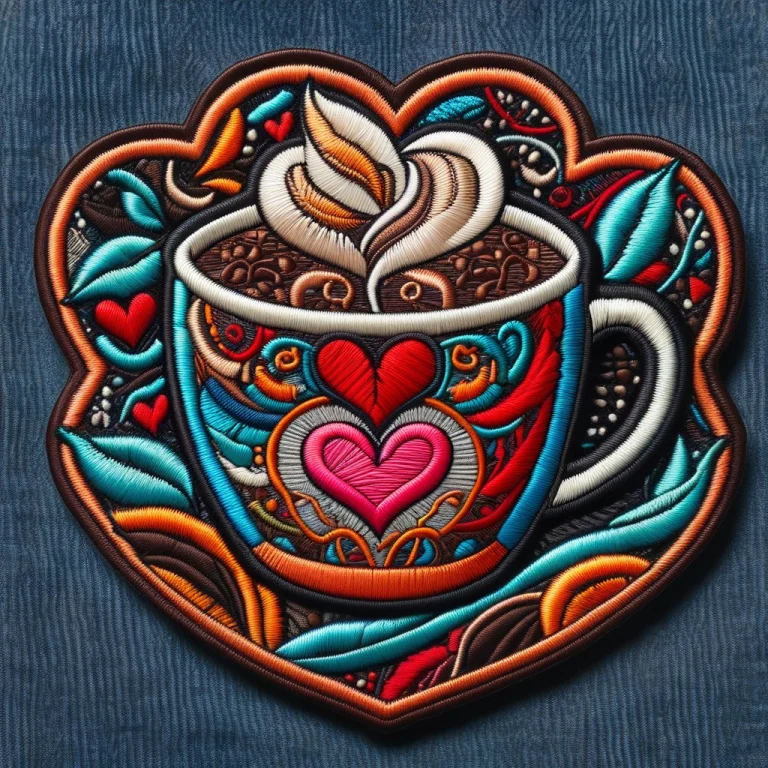 Embroidered Patch Style, A Coffee Cup With Steam Shaped Like...
