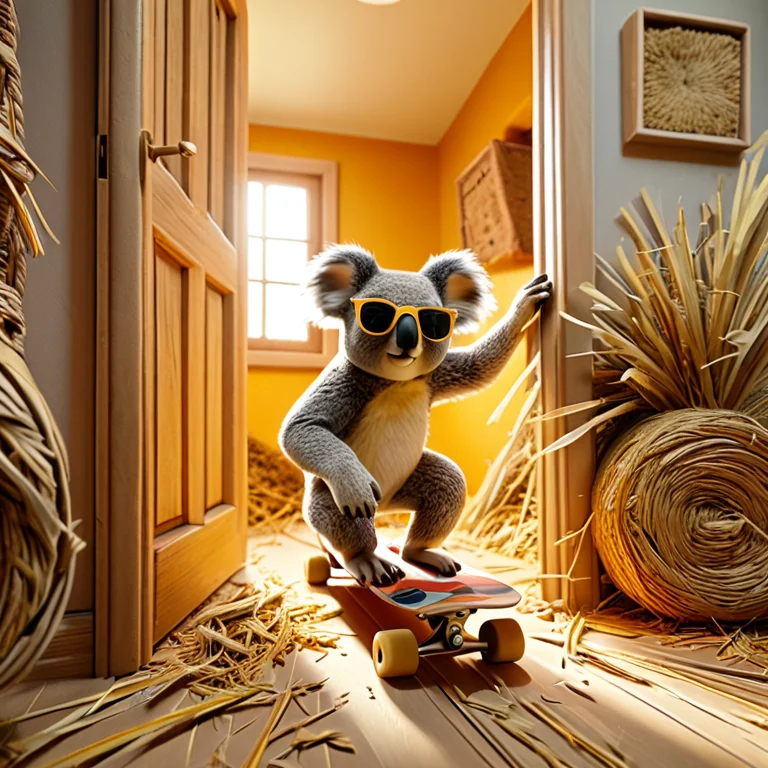 A Koala In Sunglasses Crashing Through A Bathroom Door On A...