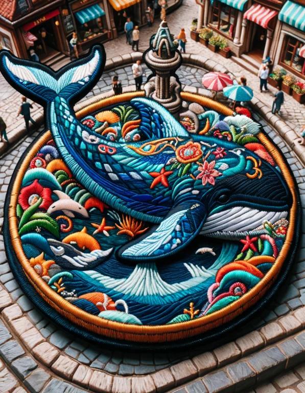 A Whale In A Fountain In A City Square Ral-embroideredpatch,...