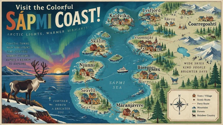 Stylized Map And Poster Visit The Colorful Spmi Coast Use En...