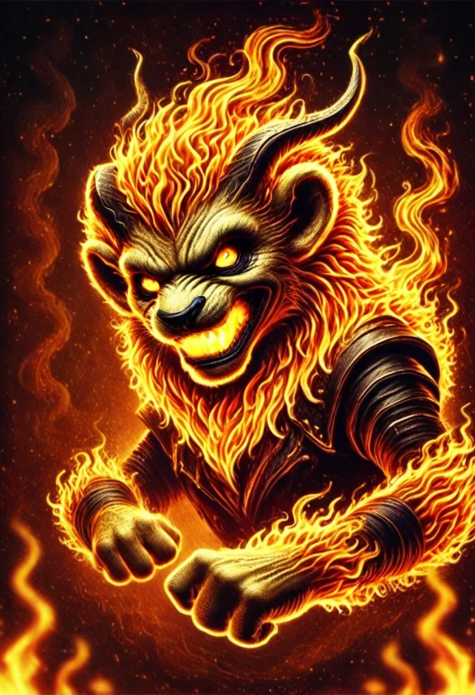 The Image Depicts A Ferocious, Demonic Creature With A Lion-...