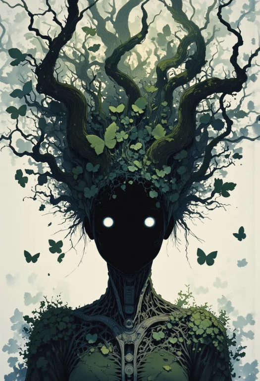 Studio Ghibli Dark Fairytale, Intricate Cyborg Portrait Of A...