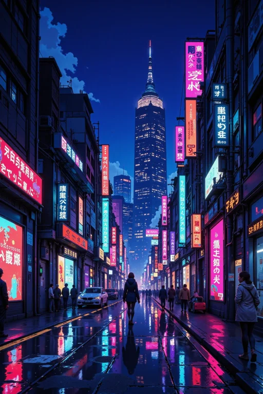 A Cyberpunk Street Full Of Futuristic Technology Beautiful L...