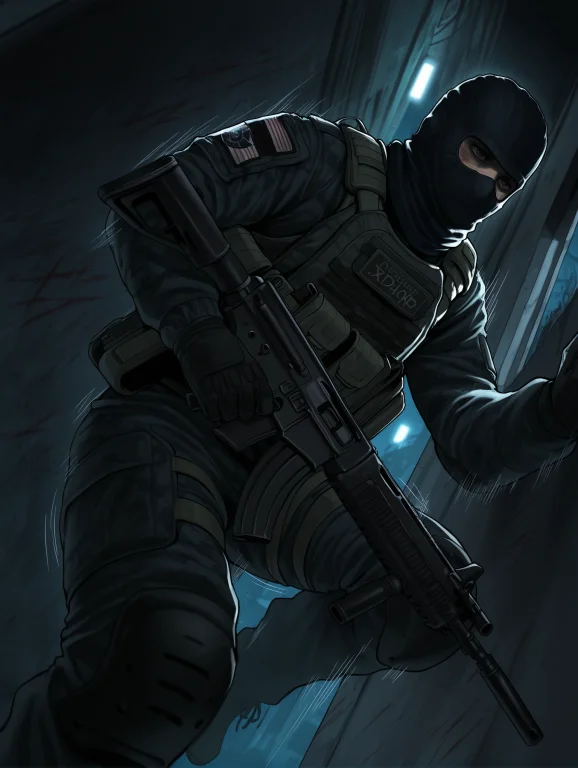 1man, Assault Rifle, Balaclava, Bullet Marks, Special Forces...