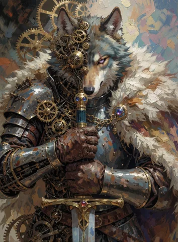 Digital Anime Hybrid Wolf — Stable Diffusion AI Prompt: Split-style digital anime artwork with two styles mixed organically across the f...