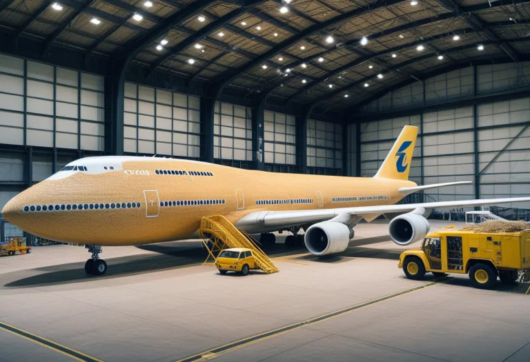 A Straw Boeing 747 In A Hangar