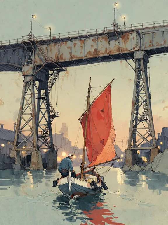 Bradhamel Art Style. A Lone Sailor In A Small Boat With A Vi...