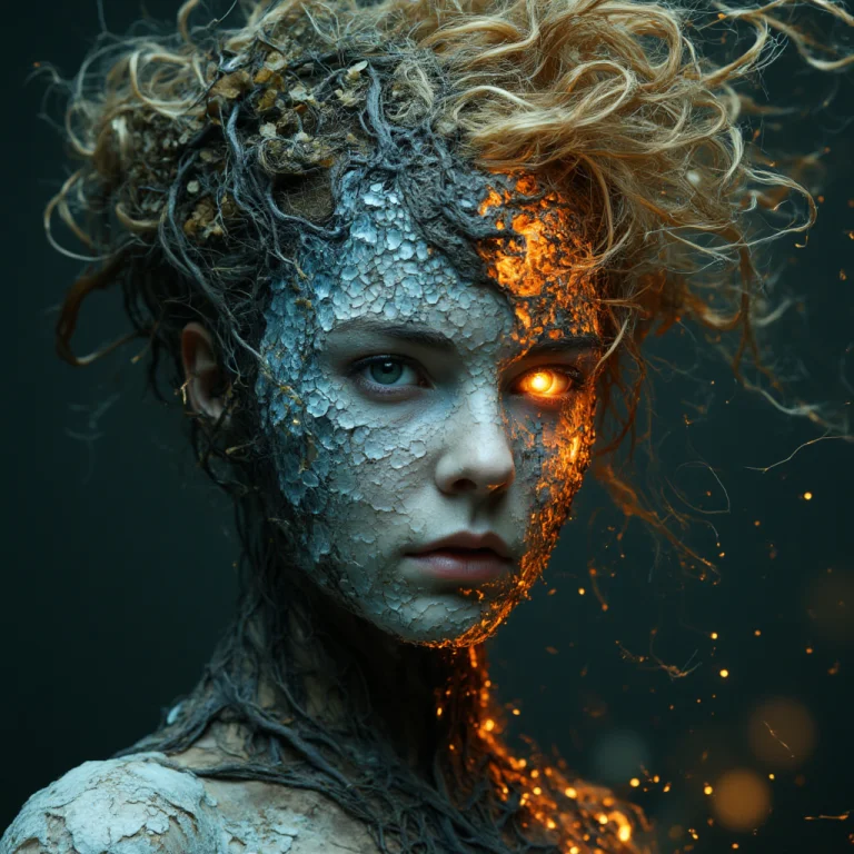 Ultra-detailed Portrait Of An Androgynous Being, Half Face M...