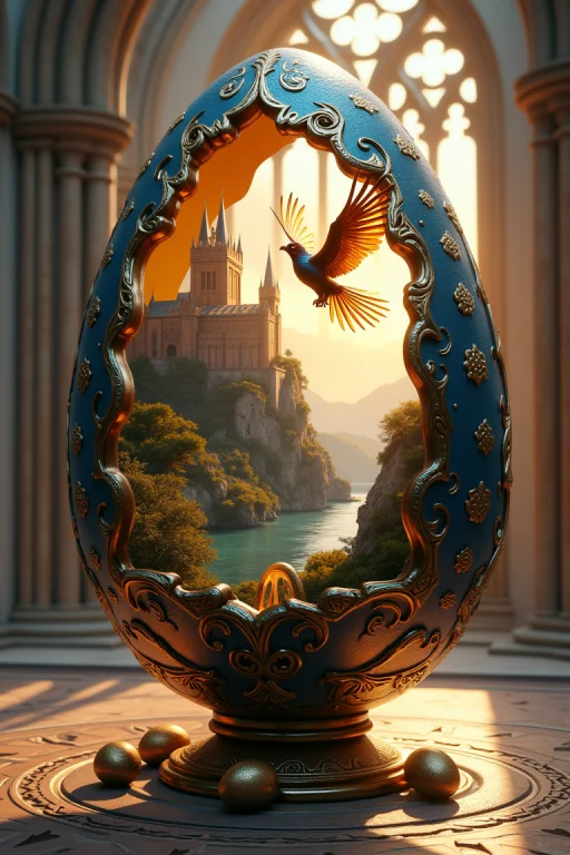 The Image Showcases A Highly Detailed, Ornate Egg That Serve...