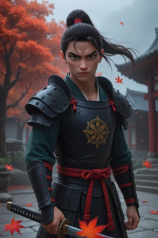 Cowboy Shot, 1boy, Fierce Samurai Ronin, Traditional Dark Ar...