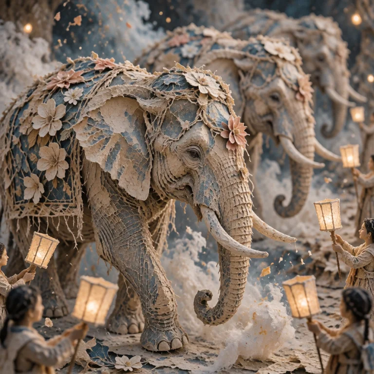 A Procession Of Elephants, Entirely Constructed From Thick P...