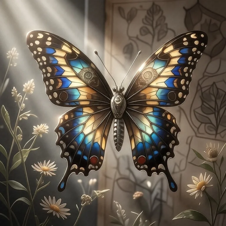 A Hyper-detailed Mechanical Butterfly With Wings Of Stained-...