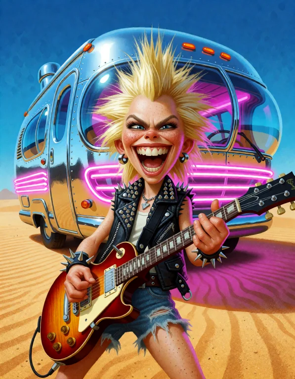Bbstyle Caricature. A Digital Illustration Of A Punk Woman W...