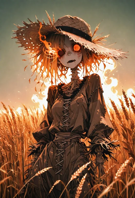 1 Girl , Scarecrow , Empty Eye , Flaming Eye , Flaming , Whe...