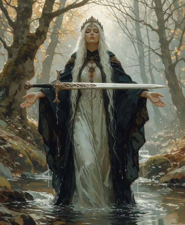 A Mystical Woman With Long White Hair And A Crown-like Headb...