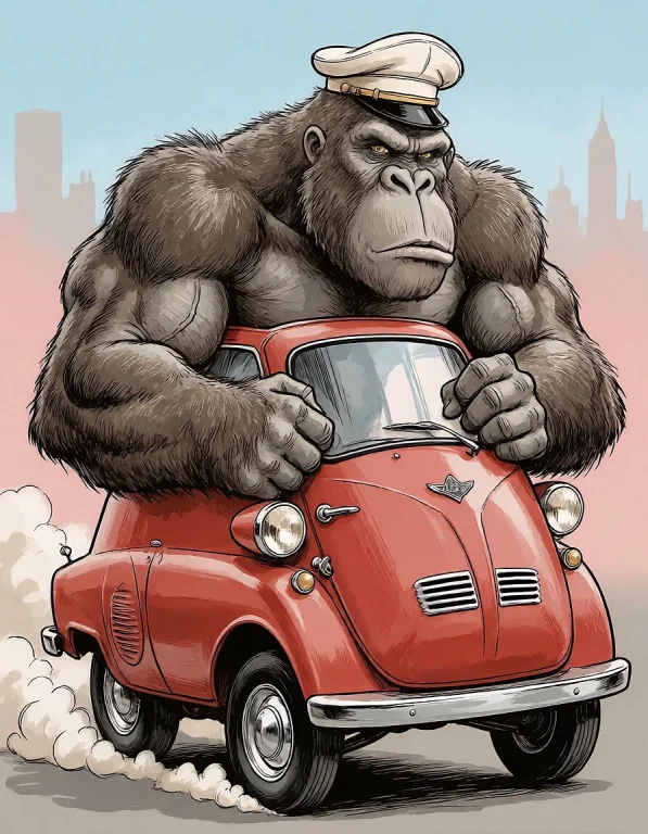 The Gorilla In A Bubble-car A Humorous Caricature Of A Massi...