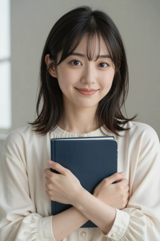 A Realistic Close Half-body Portrait Of A 22-year-old Japane...