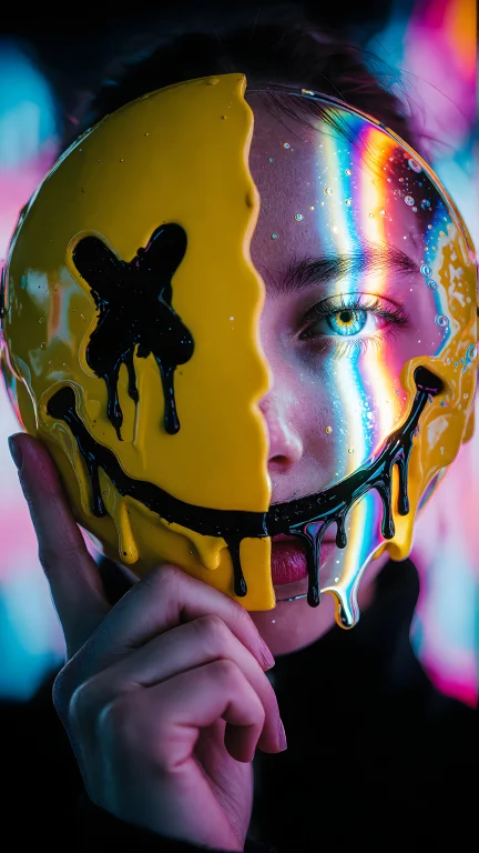 Zidiusart, A Person Holding A Melting Yellow Smiley Face Mas...