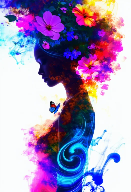 A Surrealist Illustration Of A Womans Silhouette, Full Body,...