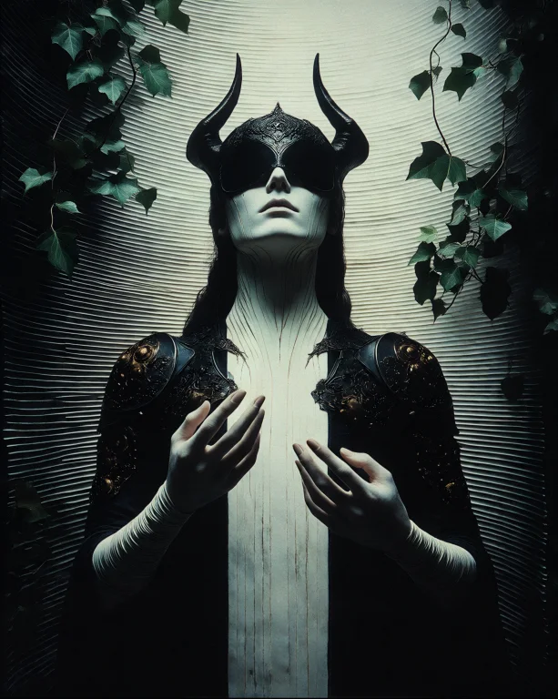 A Pale-skinned Figure Stands Centered In A Black And White P...