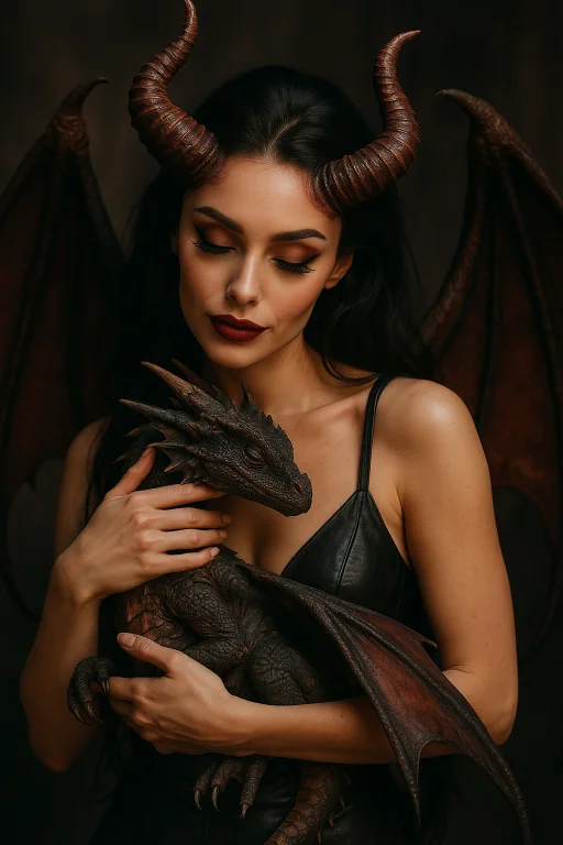 Demonic Succubus Woman Is Cuddling Her Pet Dragon, Photo-mod...