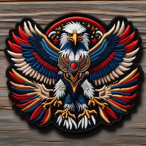 Ral-embroideredpatch, Masterpiece, Best Quality, Powerful Ea... — SDXL AI Prompt: ral-embroideredpatch, masterpiece, best quality, powerful eagle with wings sprea...