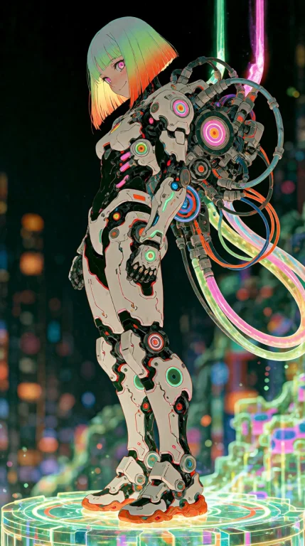 1girl, Wearing Intricate Cyberpunk Armor, , Tech Elements, L...