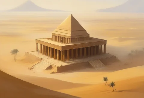 An Egyptian Temple Half-buried In Golden Sand, Expressive Br... — SDXL AI Prompt: an Egyptian temple half-buried in golden sand, expressive brushwork, misty light...