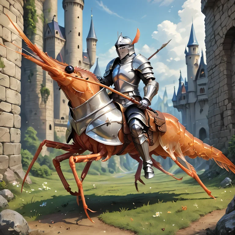 Loraponyshrimp0.7, Knight Riding A Shrimp, Saddle, Lance, Ho...