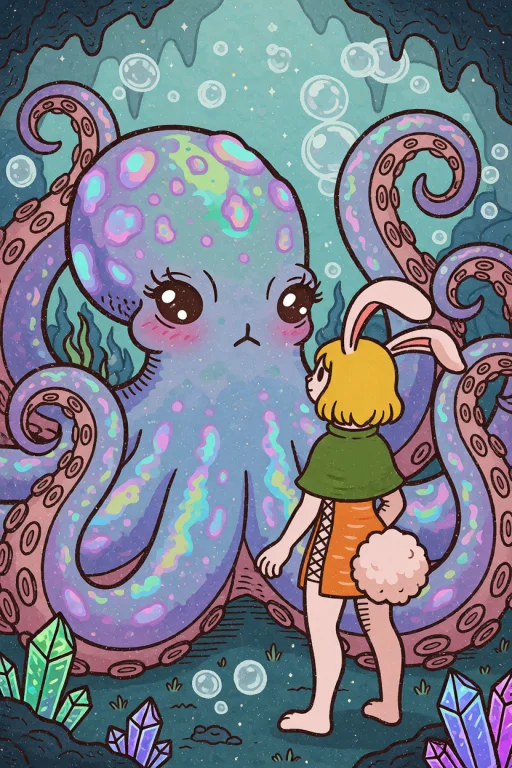Hand-drawn Cartoon Style Underwater Or Fantastical Realm Sce...