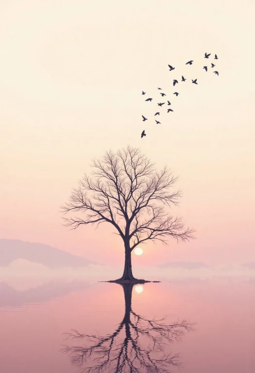Create An Image Of A Solitary Leafless Tree Standing In Shal...