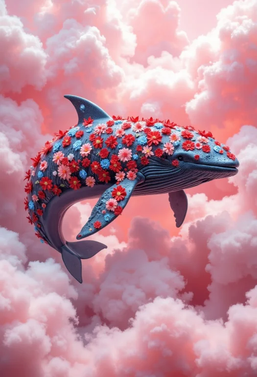 Ultra-realistic Photo Of A Whale With Skin Made Of Red And B...