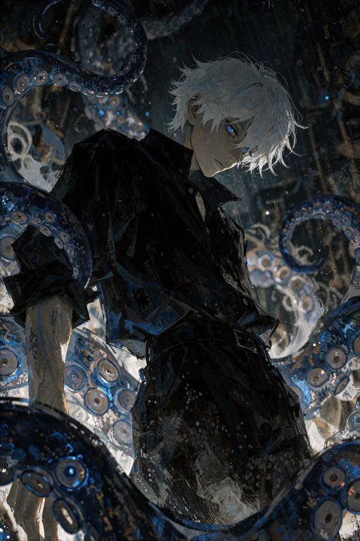 Digital Artwork Depicting A Dark, Moody Scene With A Blue-gr...