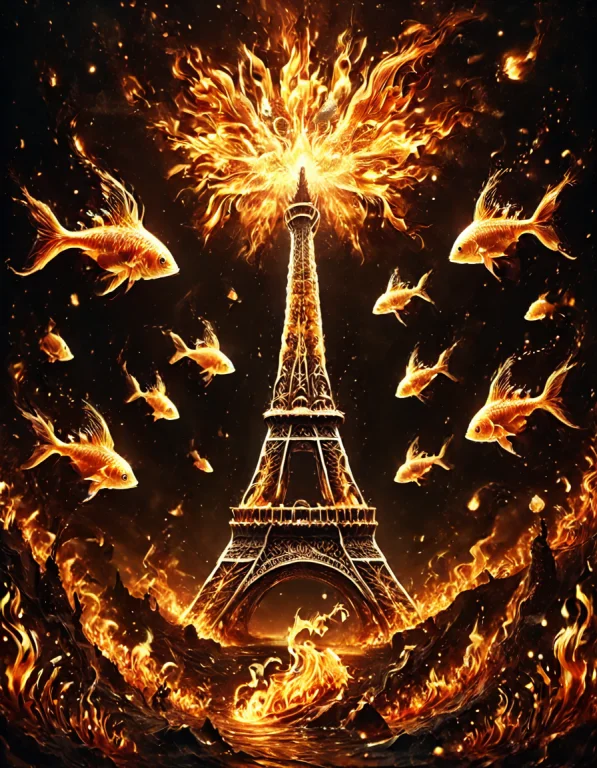 The Eiffel Tower, , Underwater With Fish Flamestyle, All Mad...