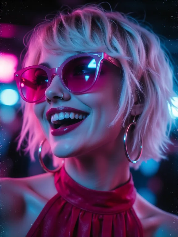 A Smiling Young Woman With Short, Light Blonde Hair And Fair...