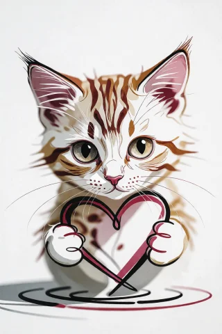 Cute Fluffy Kitten Holding Heart — Stable Diffusion AI Prompt: close midshot, cute fluffy orange tabby kitten holding a heart, rule of thirds,...