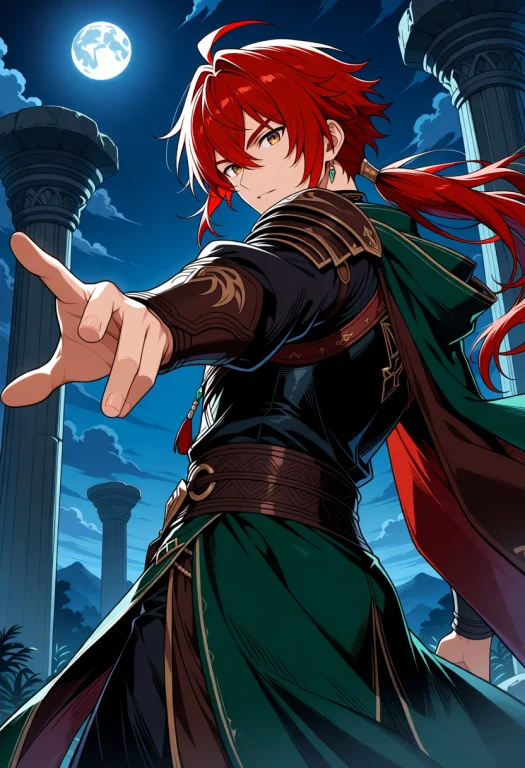 Fantasy Elven Warrior, Long Red Hair Tied In A Low Ponytail,...