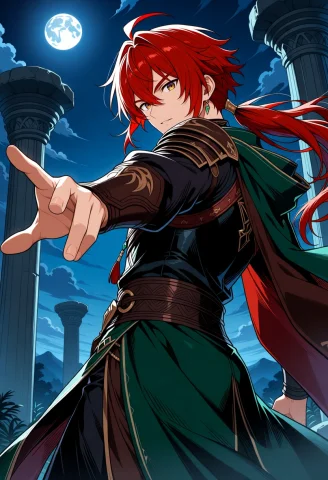 Fantasy Elven Warrior, Long Red Hair Tied In A Low Ponytail,... — Stable Diffusion AI Prompt: fantasy elven warrior, long red hair tied in a low ponytail, loose strands caugh...