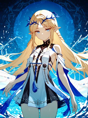 Cartethyia Wuthering Waves, Cartethyia Teen Style Clothes, S... — Stable Diffusion AI Prompt: Cartethyia \(wuthering waves\), Cartethyia teen style clothes, small blue and wh...