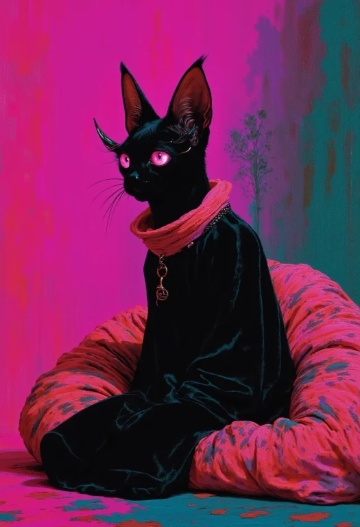 Anthropomorph Cat Wearing Human Ears, Long Eyelashes, Black...