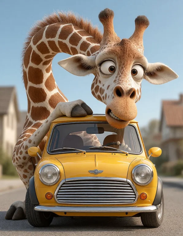 A Humorous 3d Cartoon Animation Style Image Of A Towering Gi...