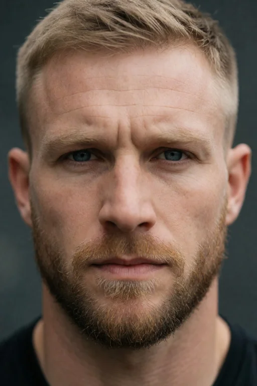 A Close-up Portrait Photograph Of A Handsome Man With A Trim...